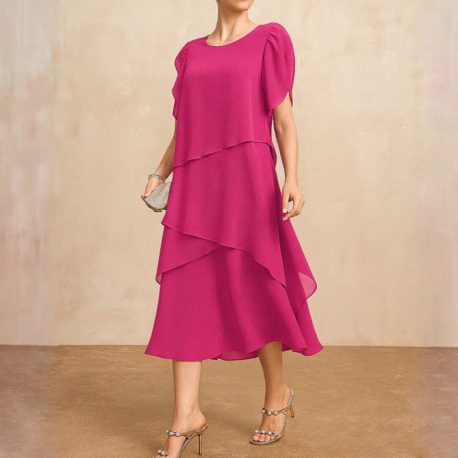 chiffon flutter sleeve midi length dress Danielle Size:Select Your Size autumn Celtic clothing and double elastic waist Blaine Grey Dresser