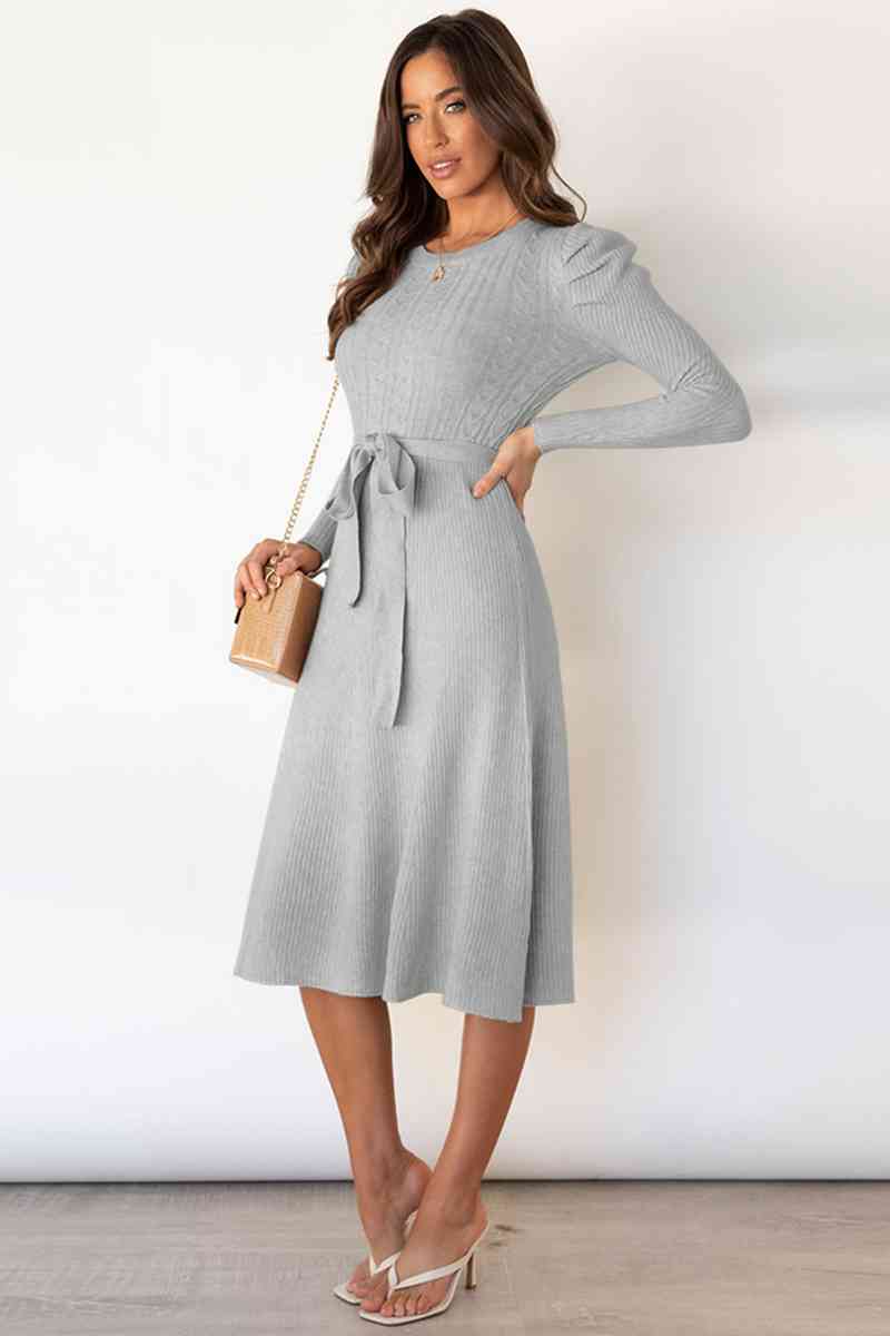 Audrey | Women's Cable Knit Dress with Puff Shoulders