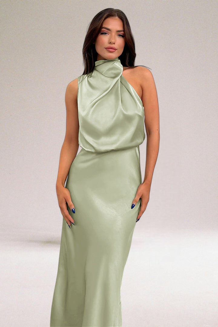 Margaux | Satin Halter Neck Draped Formal Maxi Dress