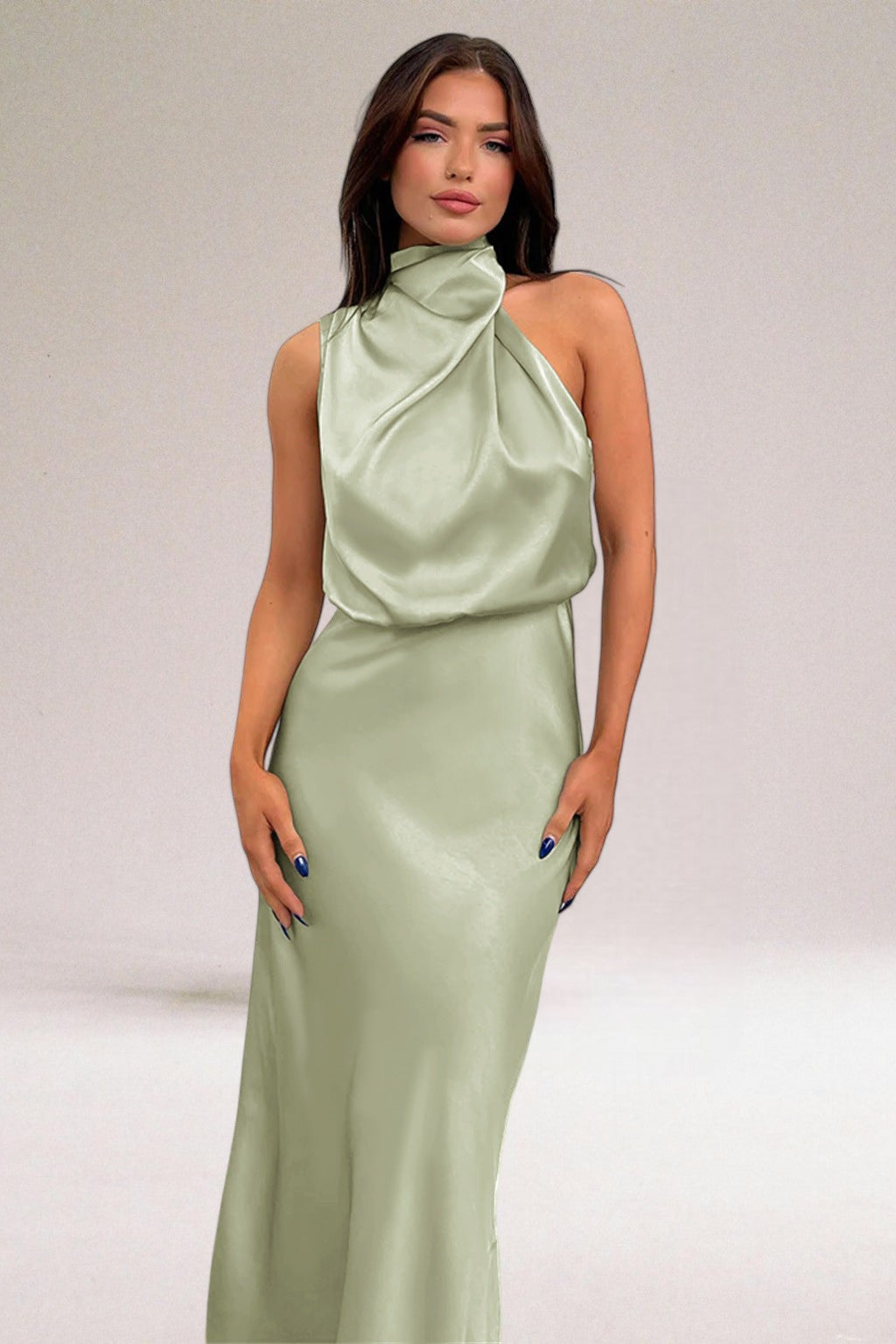 Calista | Draped Satin Halter Dress Wedding Guest Maxi