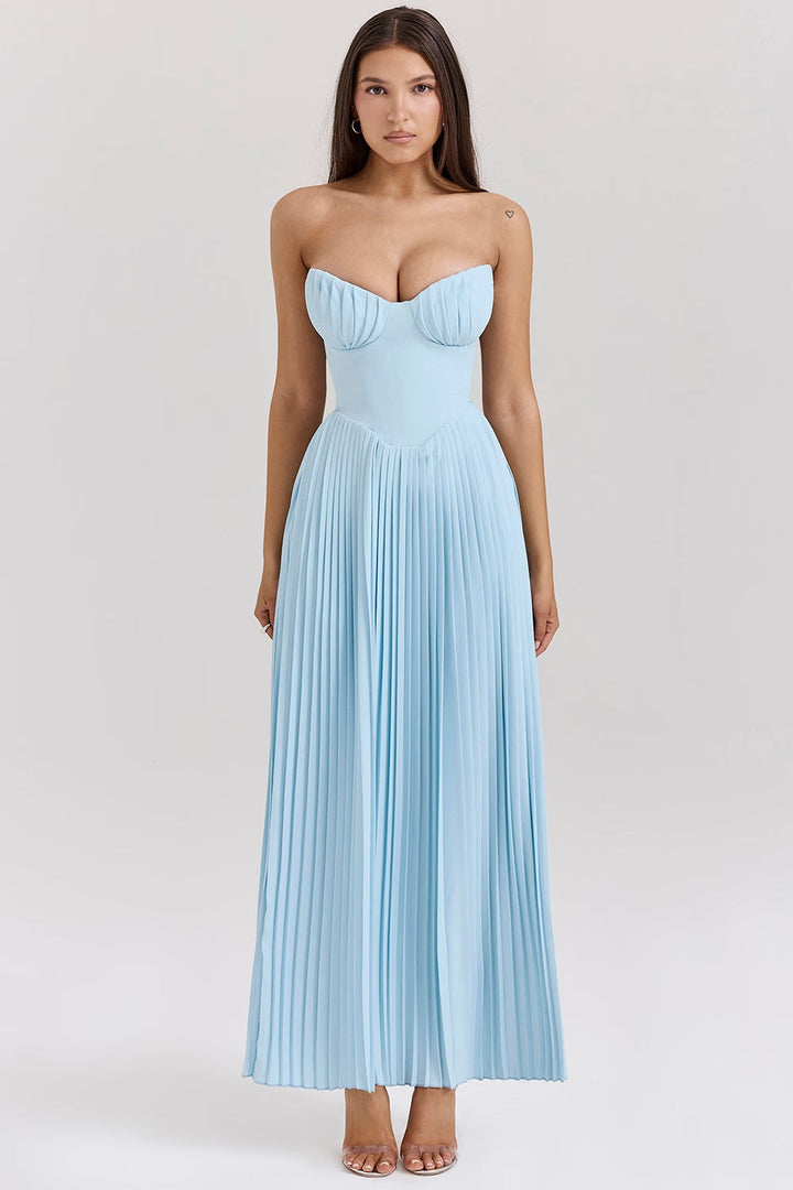 Marcelle | Strapless Corset Womens Pleated Midi Dress