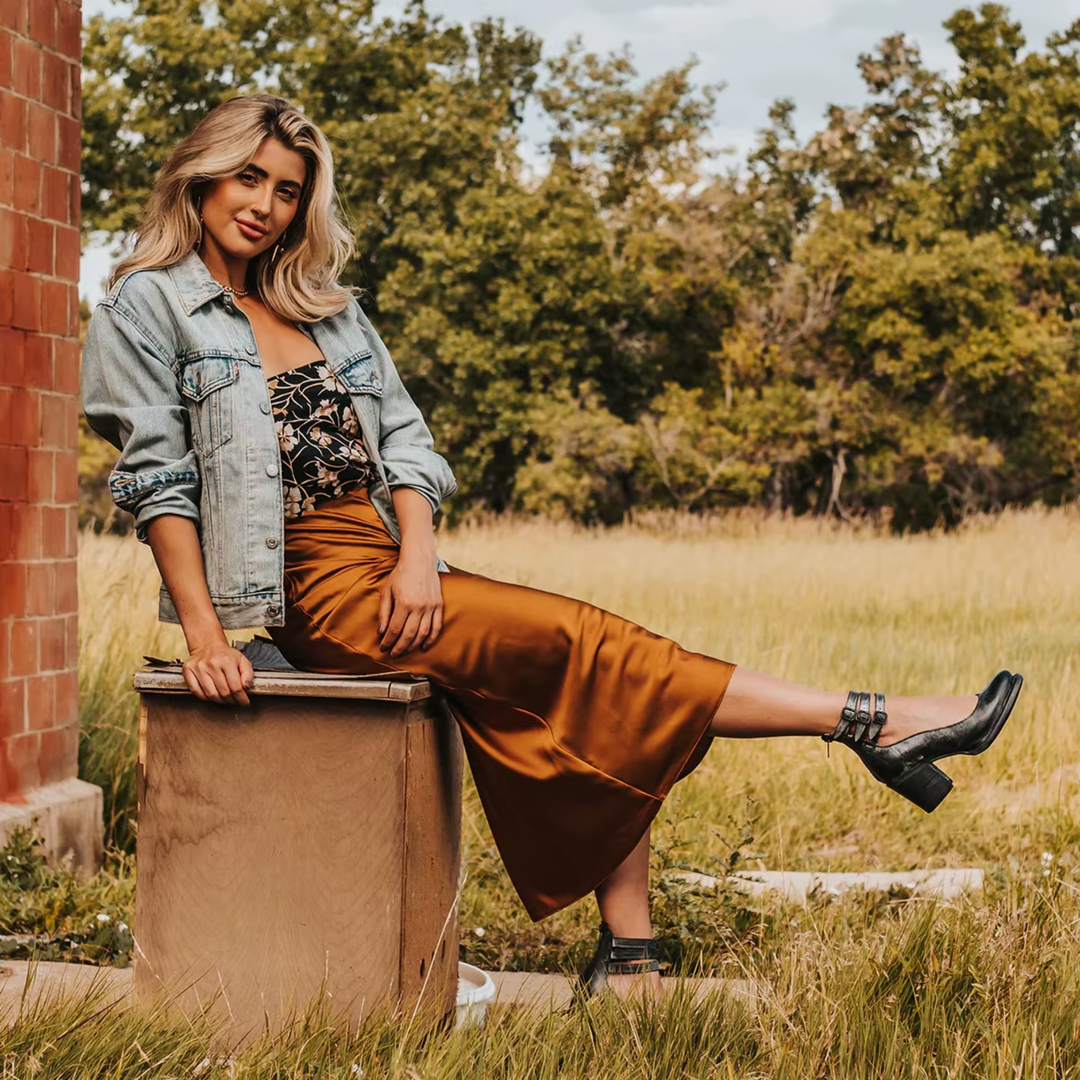 Mustang | Double Buckle Ankle Strap Stacked Block Heels