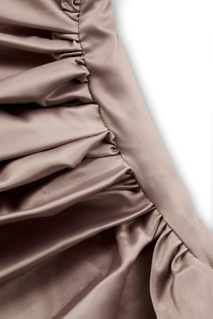 Isadora | One Shoulder Ruched Satin Formal Maxi Dress