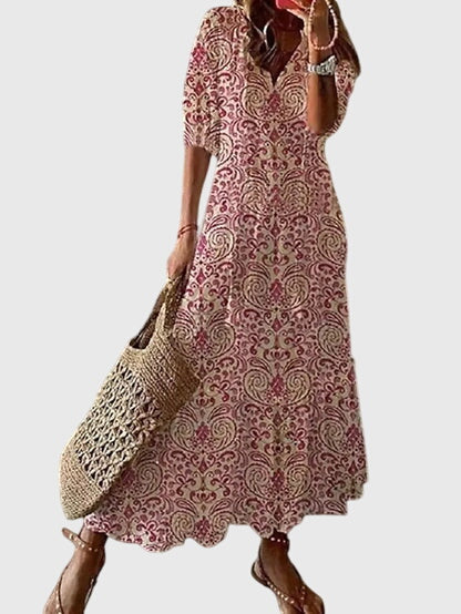 Izara | Ikat Print Tassel Tie Maxi Summer Dress