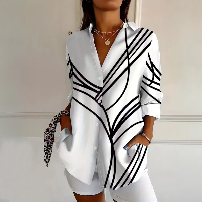 Linework | Abstract Graphic Print Longline Tunic Blouse