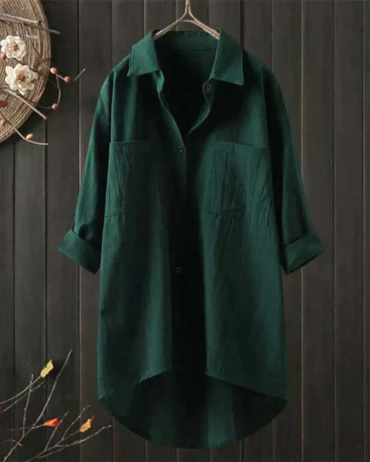 Whitehaven | Dual Pocket Longline Button-Through Linen Blouse