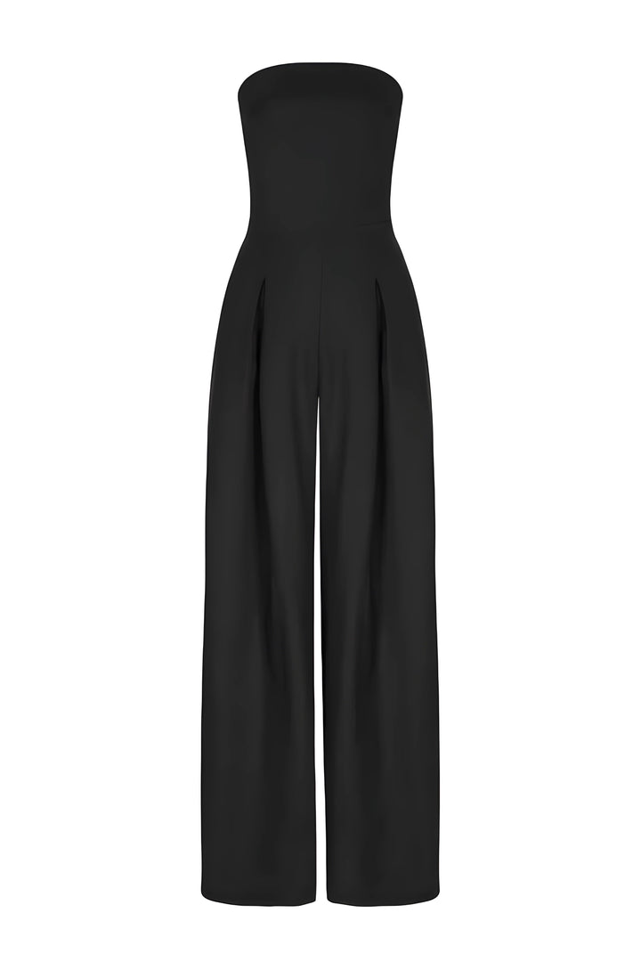 Raffine | Strapless Bandeau Jumpsuit with Pleated Wide Leg Trousers