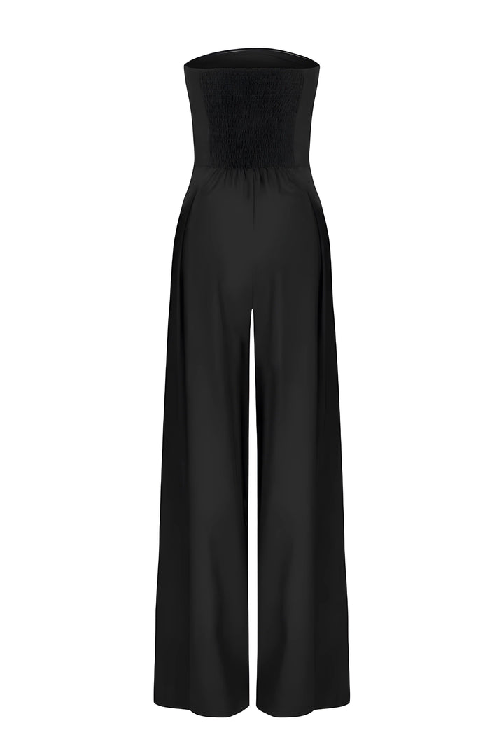 Raffine | Strapless Bandeau Jumpsuit with Pleated Wide Leg Trousers