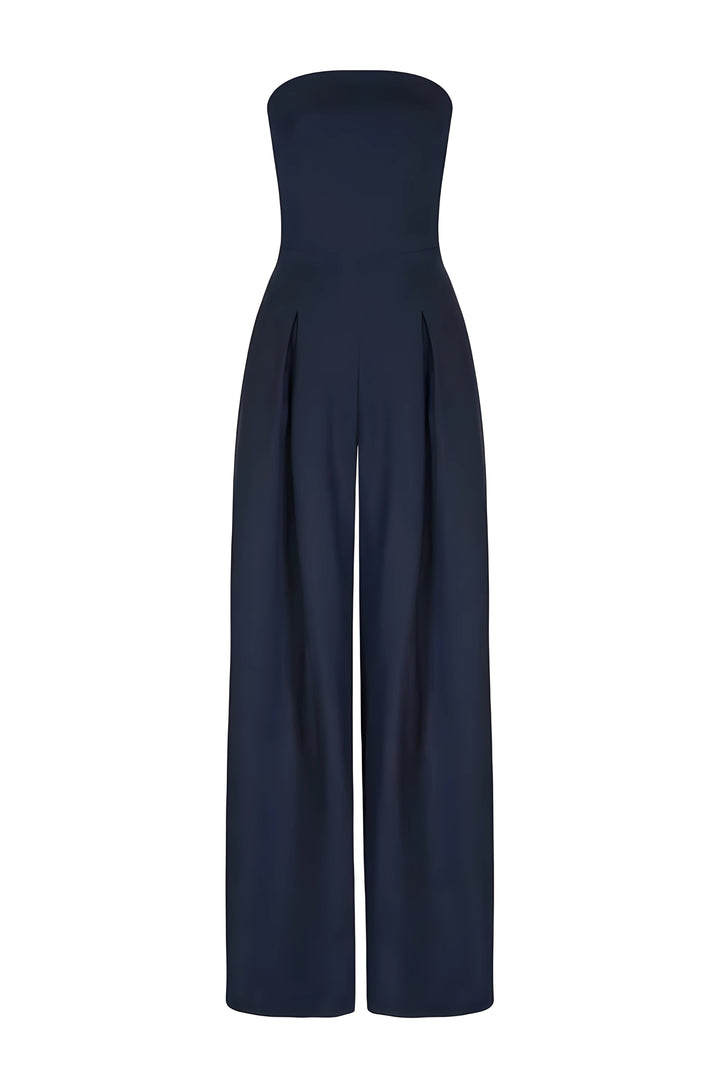 Raffine | Strapless Bandeau Jumpsuit with Pleated Wide Leg Trousers