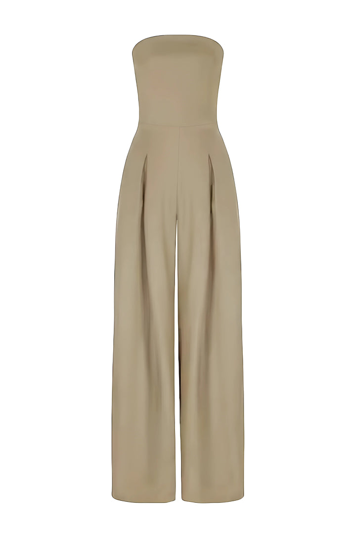 Raffine | Strapless Bandeau Jumpsuit with Pleated Wide Leg Trousers