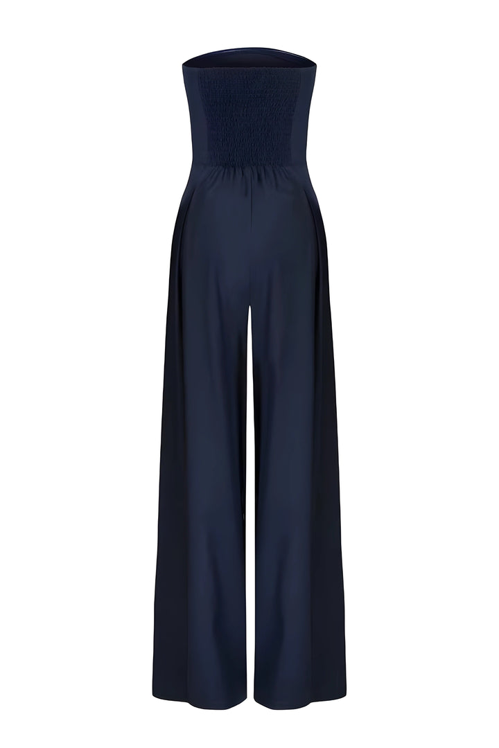 Raffine | Strapless Bandeau Jumpsuit with Pleated Wide Leg Trousers