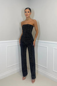 Onyx | Strapless Sequin Jumpsuit with Straight Leg Trousers