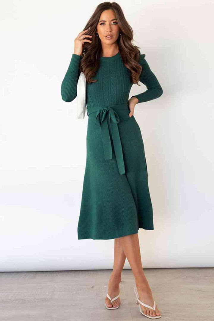 Audrey | Women's Cable Knit Dress with Puff Shoulders
