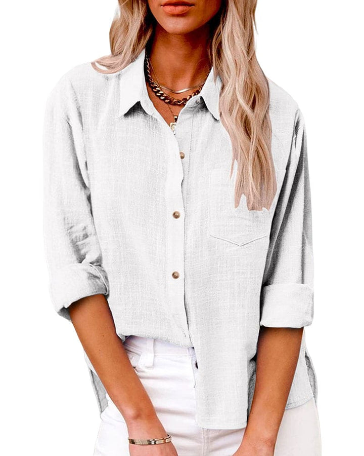 Clearwater | Classic Collar Button-Through Linen Blouse