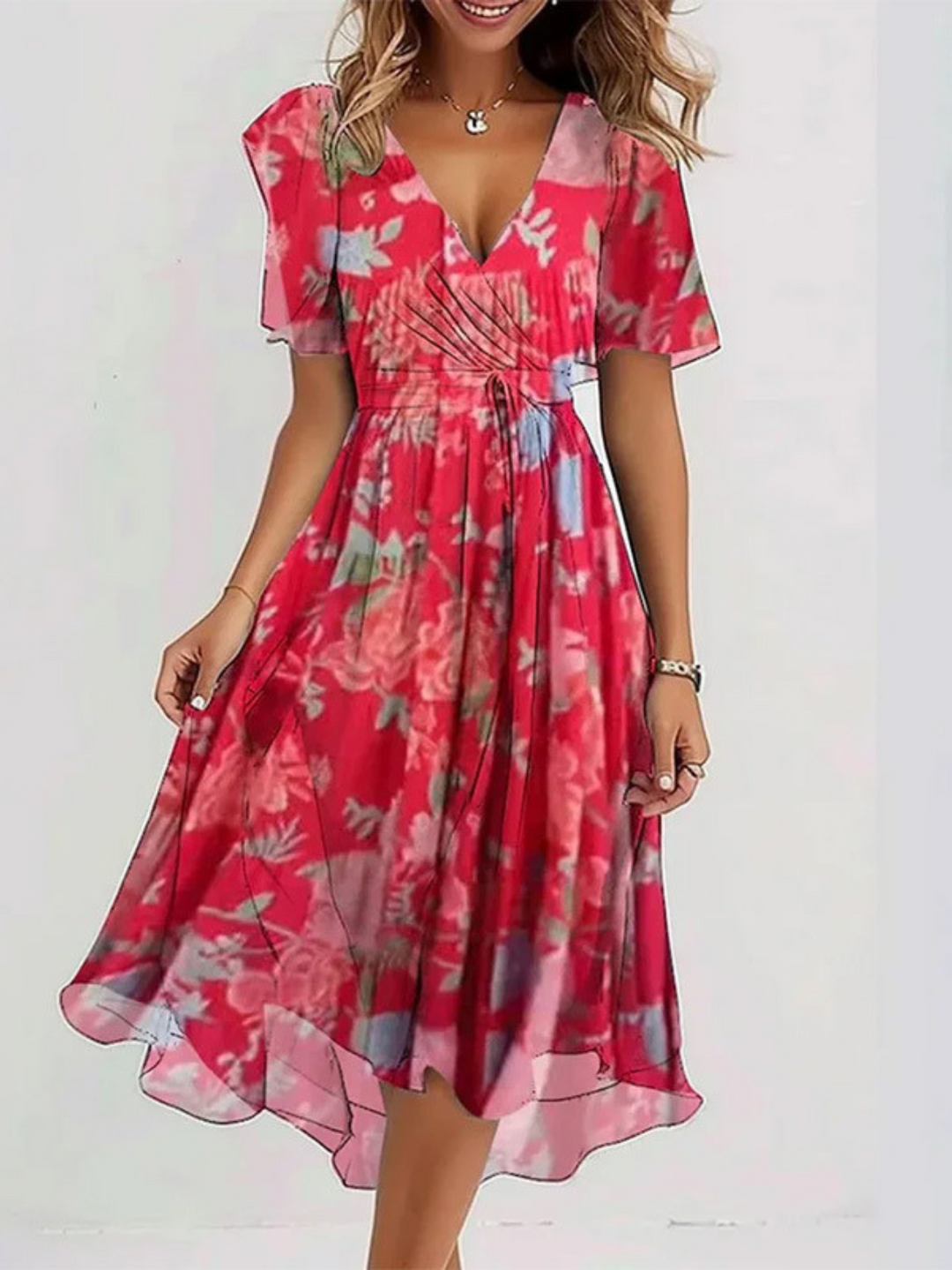 Celeste | Floral Chiffon Wrap Midi Summer Dress