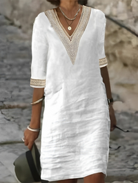 Aegean | Lace Trim V-Neck Linen Summer Dress