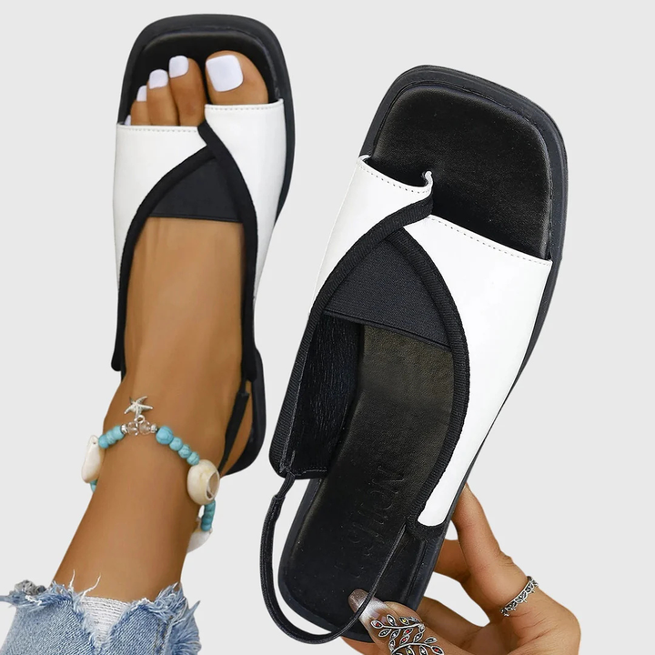 Amarelle | Women's Square Toe Flat Sandals – Slip-On Beach Design