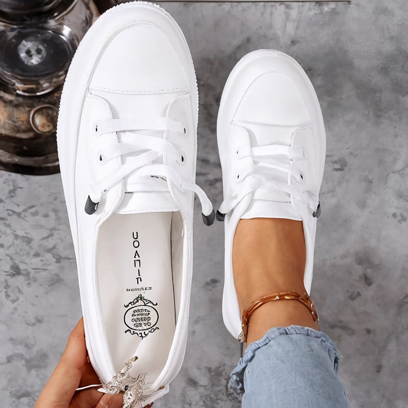 Blanc | Low Profile Lace-Up Flatform Women's Sneakers
