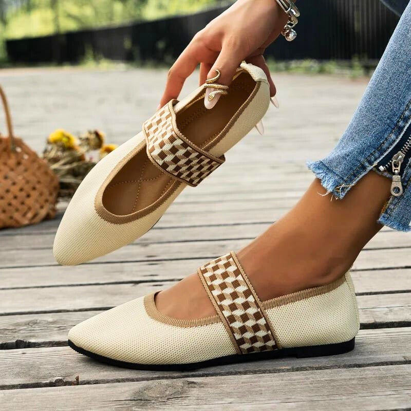 Pippa | Knit Mary Jane Flats with Checked Strap Detail