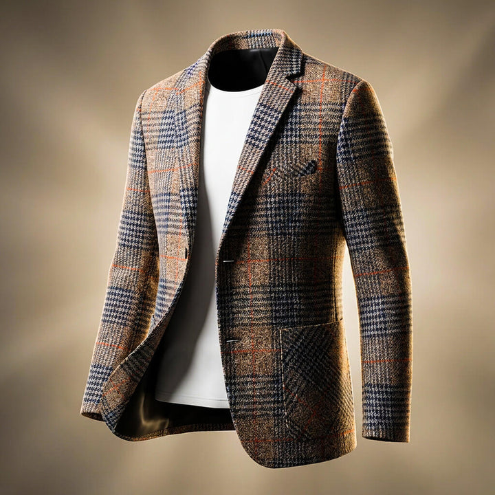 Alderton | Plaid Check Blazer with Notch Lapel and Welt Pockets
