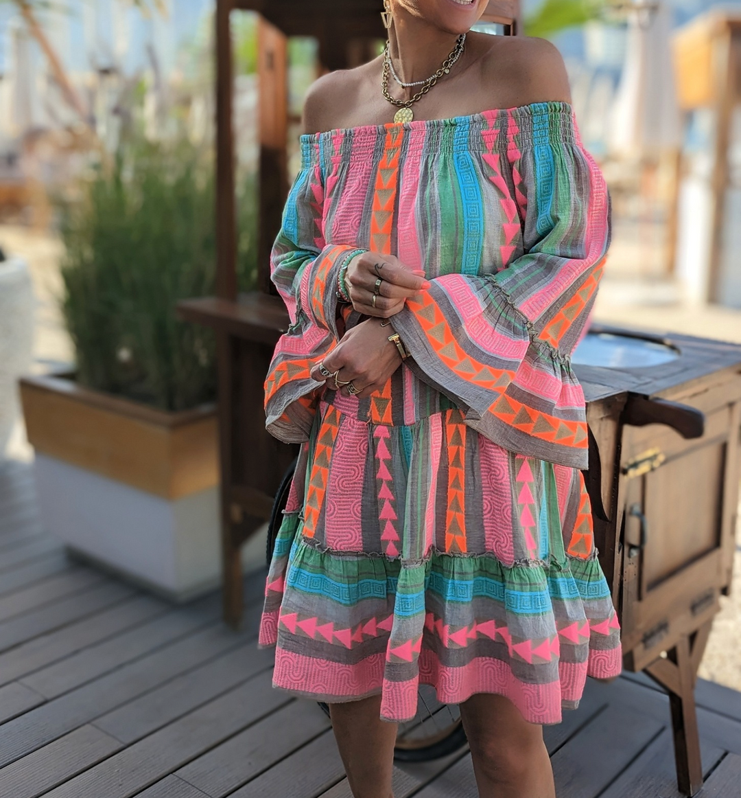 Zara | One Shoulder Dress with Tiered Boho Midi Skirt
