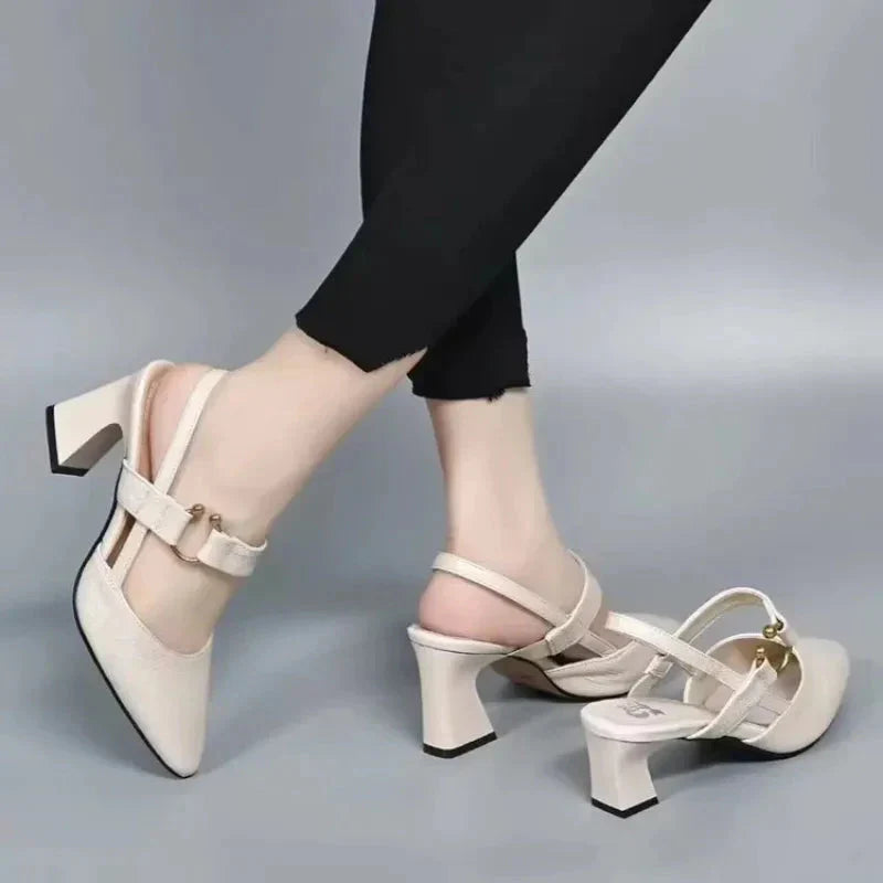 Harlow | Gold Ring Bar Strap Slingback Block Heels