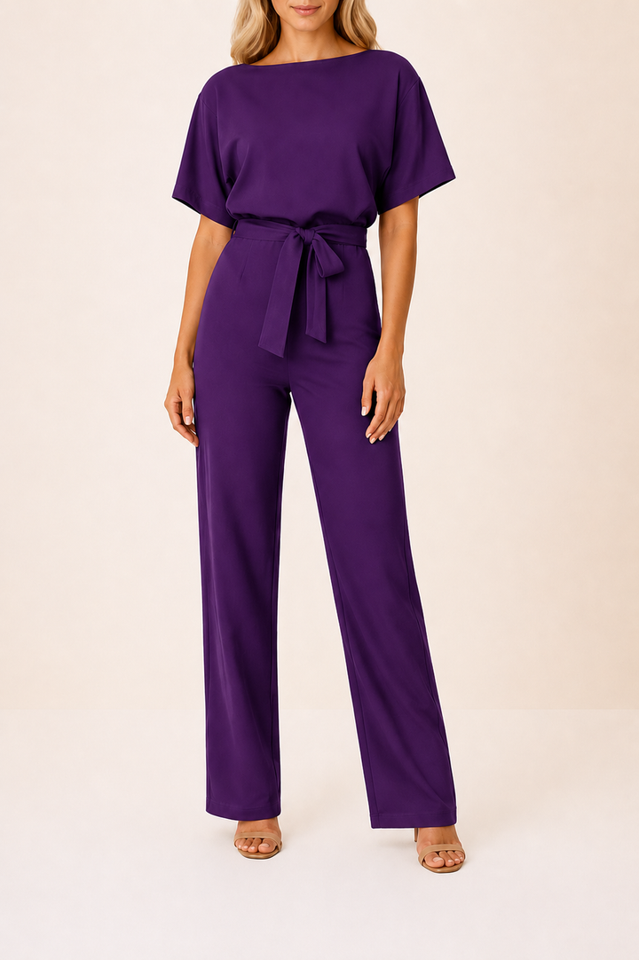 Dyone | Bateau Neck Kimono Sleeve Jumpsuit with Tie Waist