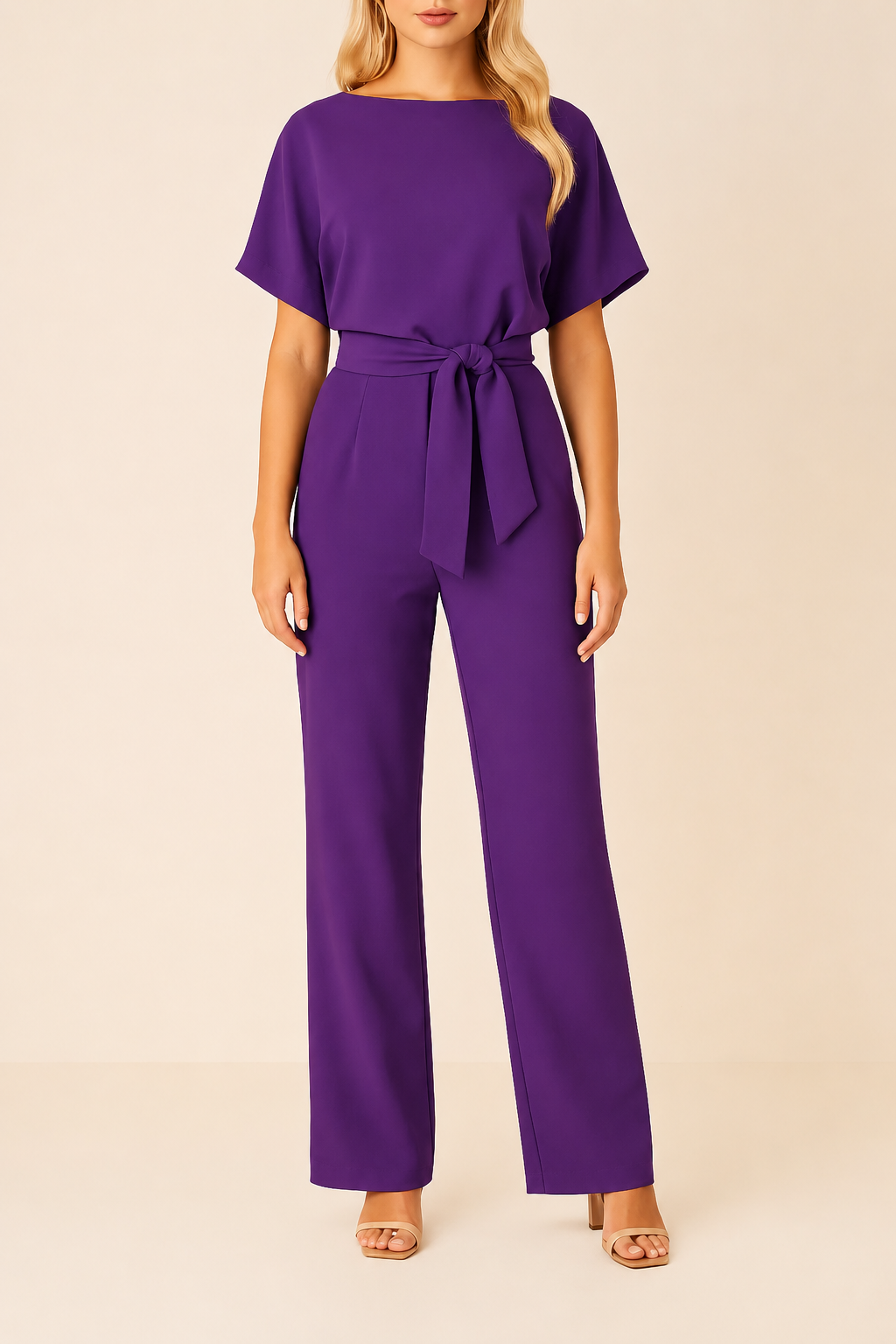 Dyone | Bateau Neck Tie-Waist Wide-Leg Jumpsuit in Sets