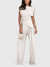 Celestine | Draped Shoulder Asymmetric Top & Trouser Sets