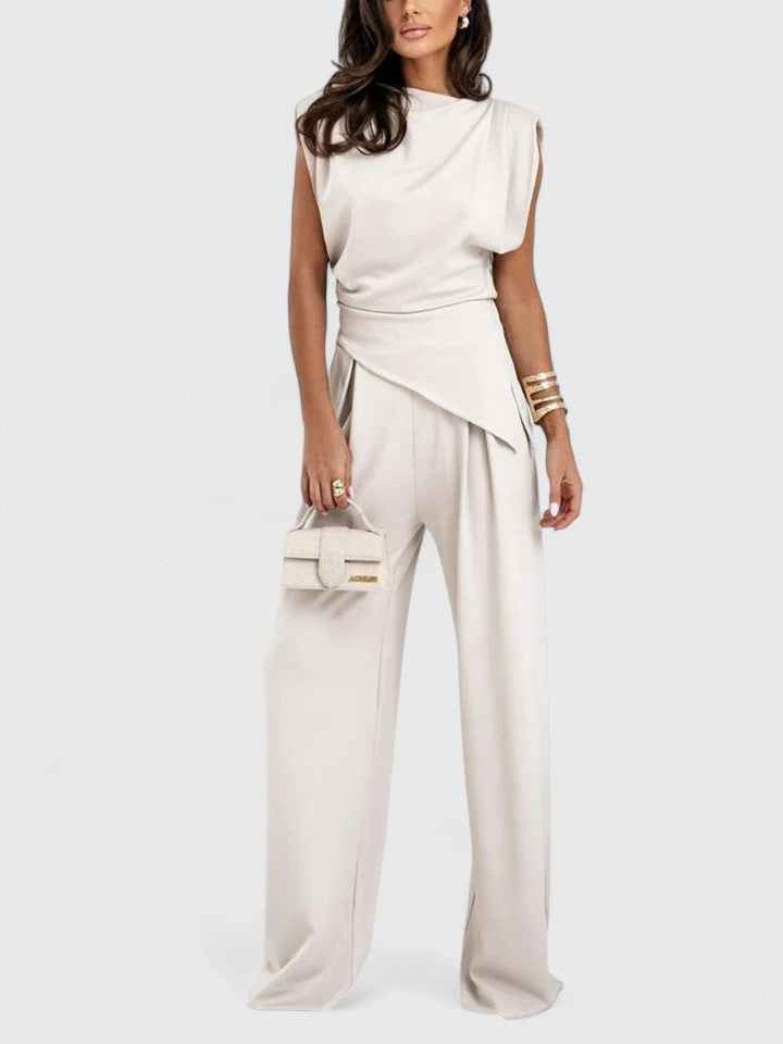 Celestine | Draped Shoulder Asymmetric Top & Trouser Sets