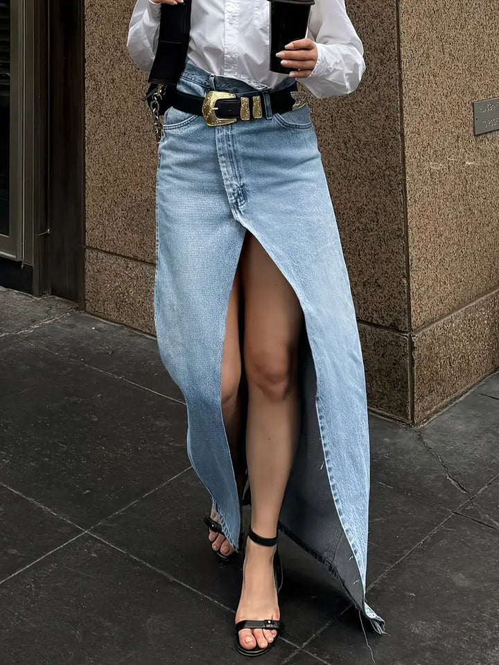 Dakota | High Waist Front Split Denim Maxi Skirt