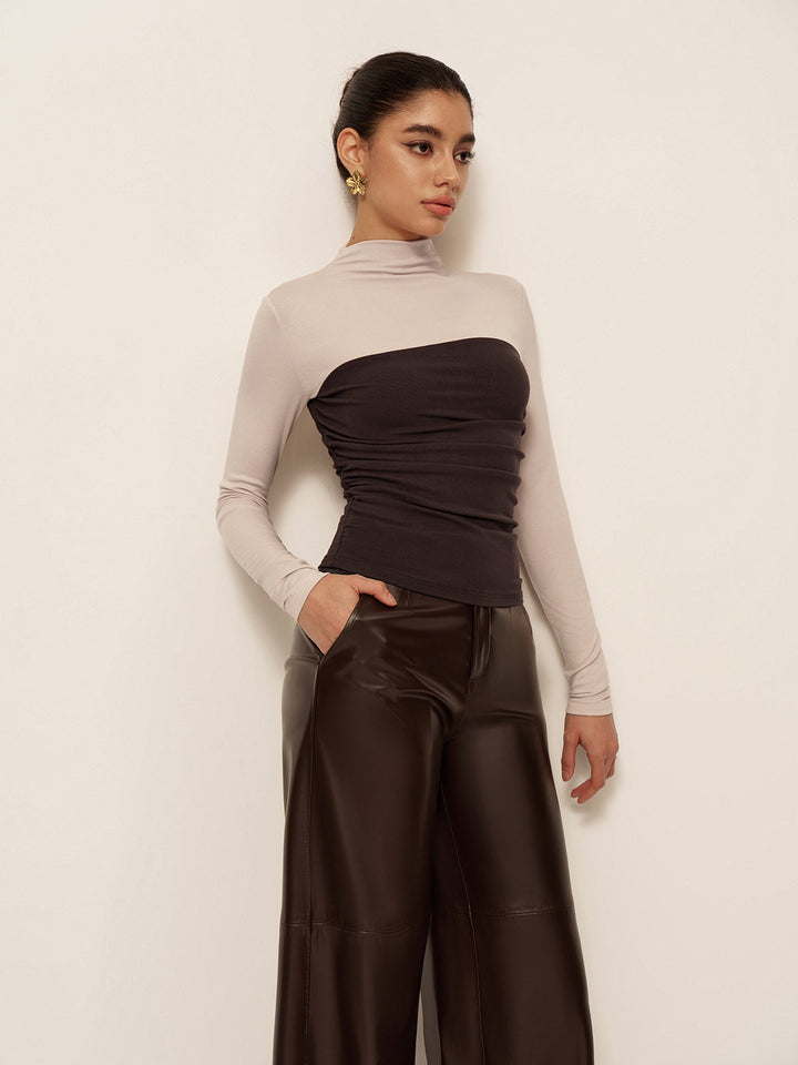 Cassia | Women's Mock Neck Color Block Top – Long Sleeve Jersey Design