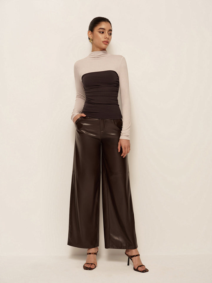 Cassia | Women's Mock Neck Color Block Top – Long Sleeve Jersey Design