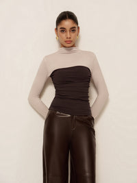 Cassia | Women's Mock Neck Color Block Top – Long Sleeve Jersey Design
