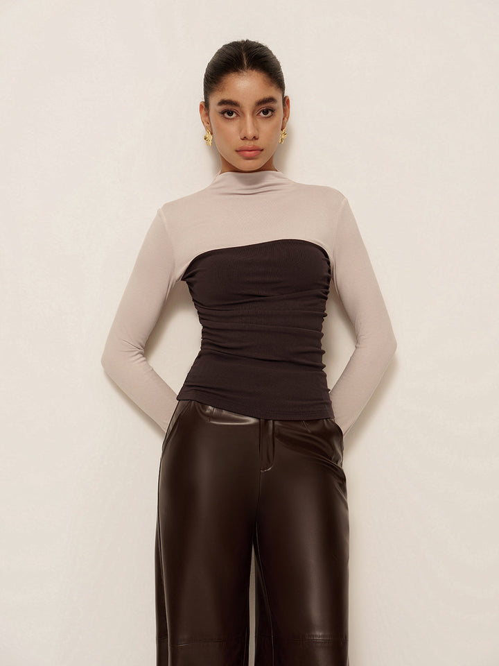 Cassia | Women's Mock Neck Color Block Top – Long Sleeve Jersey Design