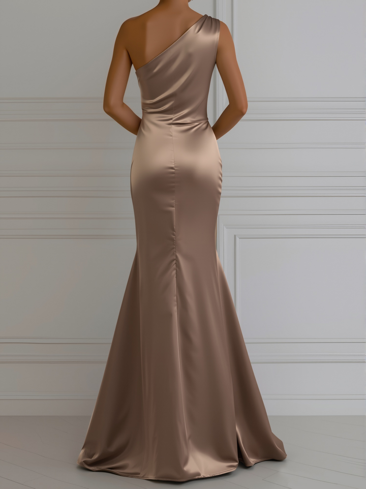 Isadora | One Shoulder Ruched Satin Formal Maxi Dress