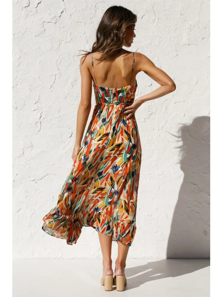 Zahara | Tropical Print Ruffle Hem Wedding Guest Dress
