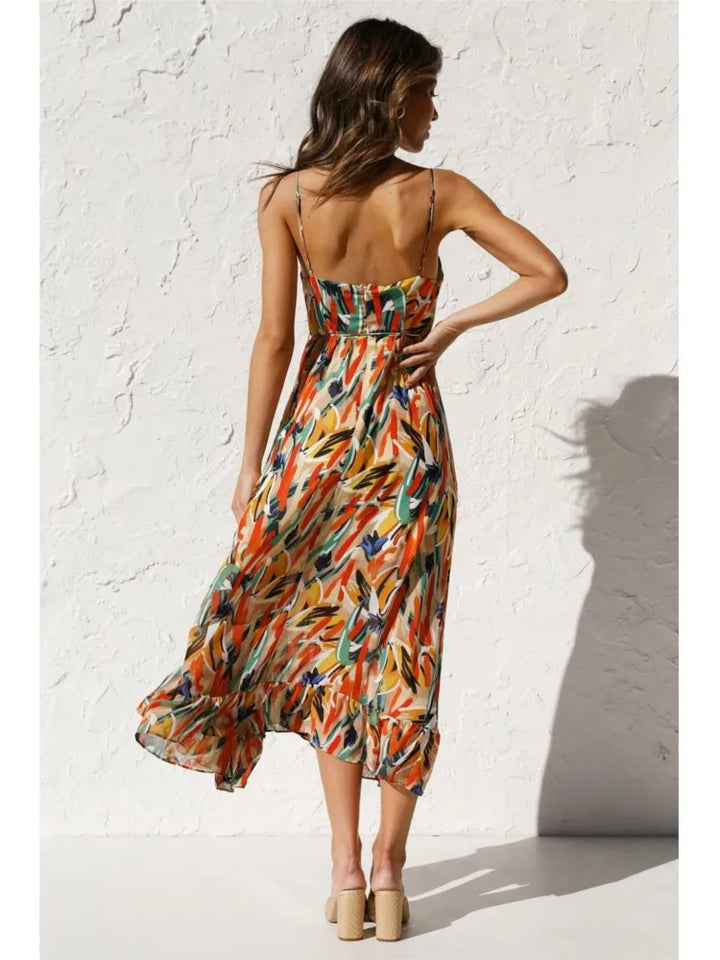Zahara | Tropical Print Ruffle Hem Wedding Guest Dress