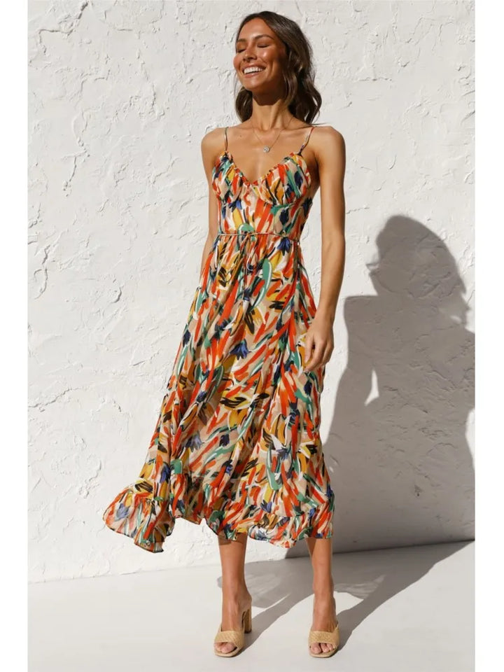 Zahara | Tropical Print Ruffle Hem Wedding Guest Dress