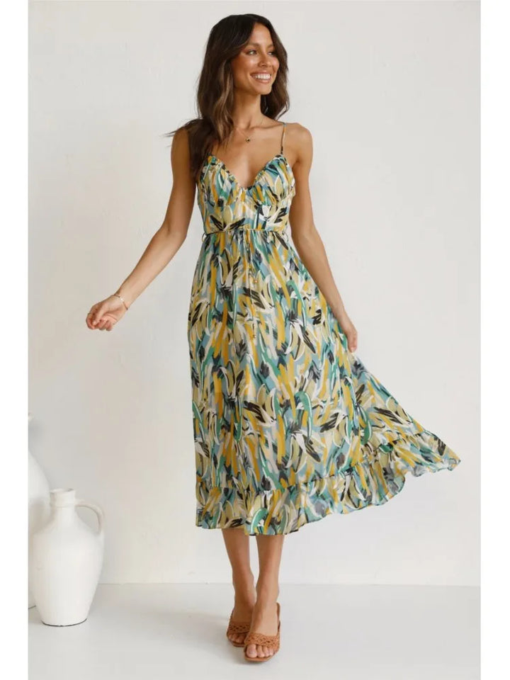 Zahara | Tropical Print Ruffle Hem Wedding Guest Dress