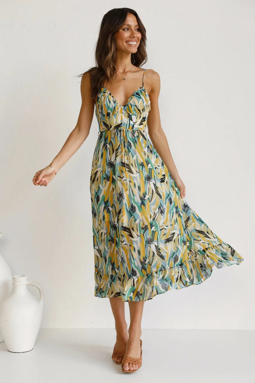 Zahara | Tropical Print Ruffle Hem Wedding Guest Dress