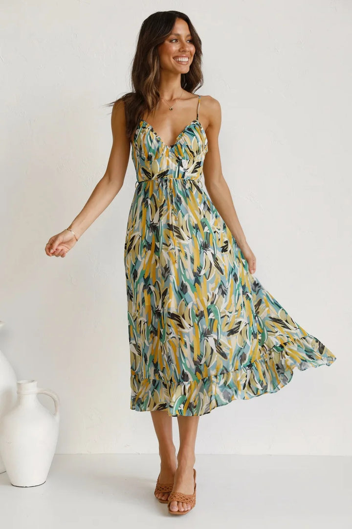 Zahara | Tropical Print Ruffle Hem Wedding Guest Dress