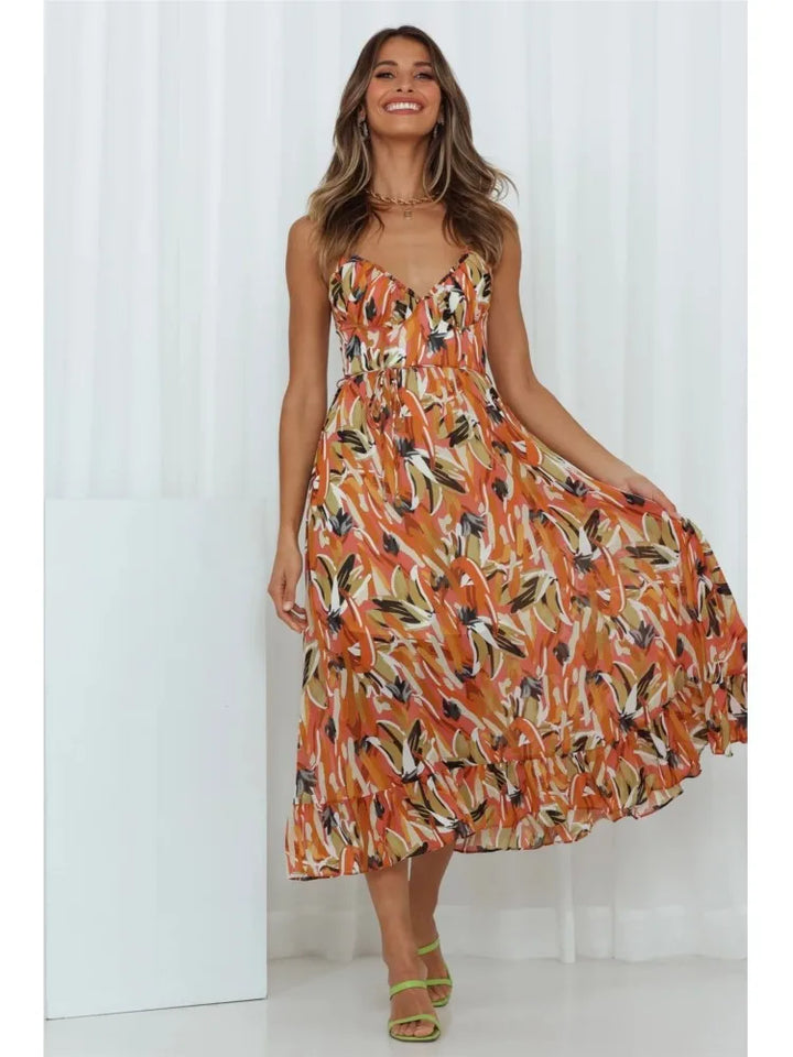 Zahara | Tropical Print Ruffle Hem Wedding Guest Dress