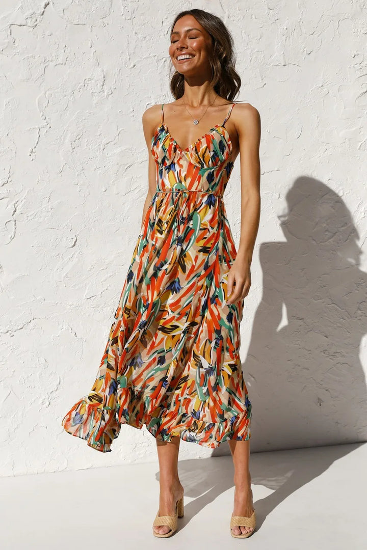 Zahara | Tropical Print Ruffle Hem Wedding Guest Dress