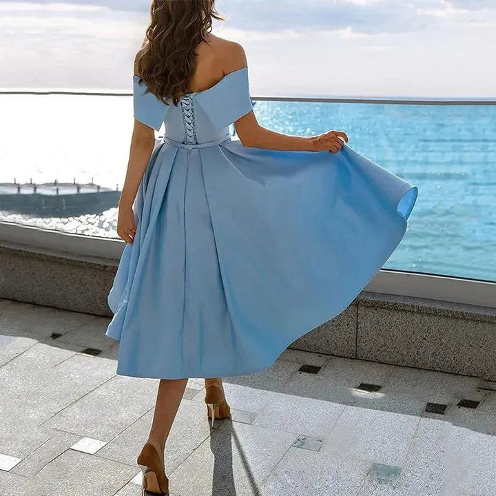 Celestine | Elegant One Shoulder Dress with Full Midi Skirt