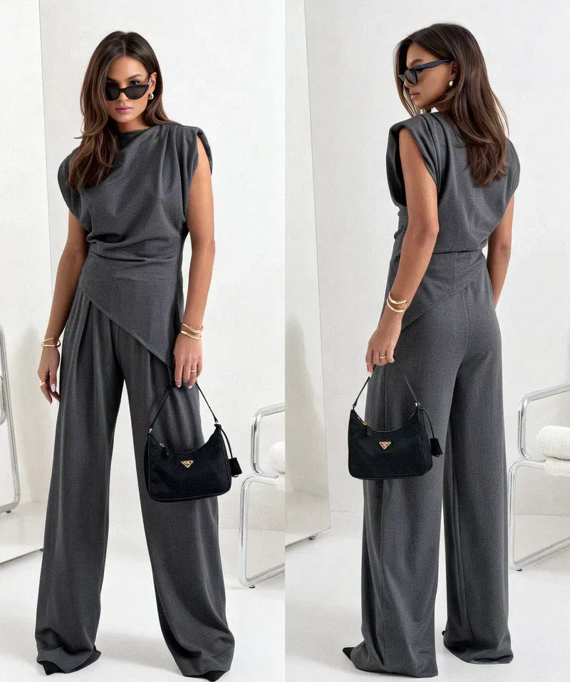 Rivelle | Padded Shoulder Gathered Waist Wide-Leg Sets