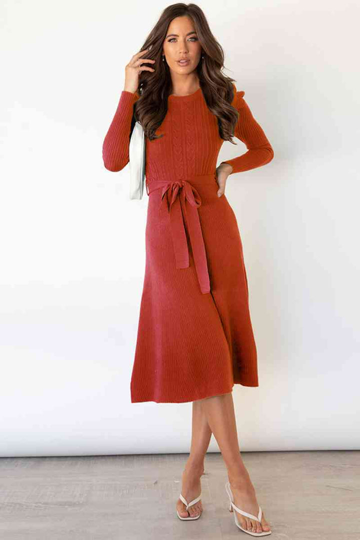 Audrey | Women's Cable Knit Dress with Puff Shoulders