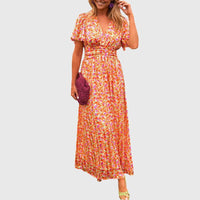 Soleil | Floral Pleated Maxi V-Neck Summer Dress