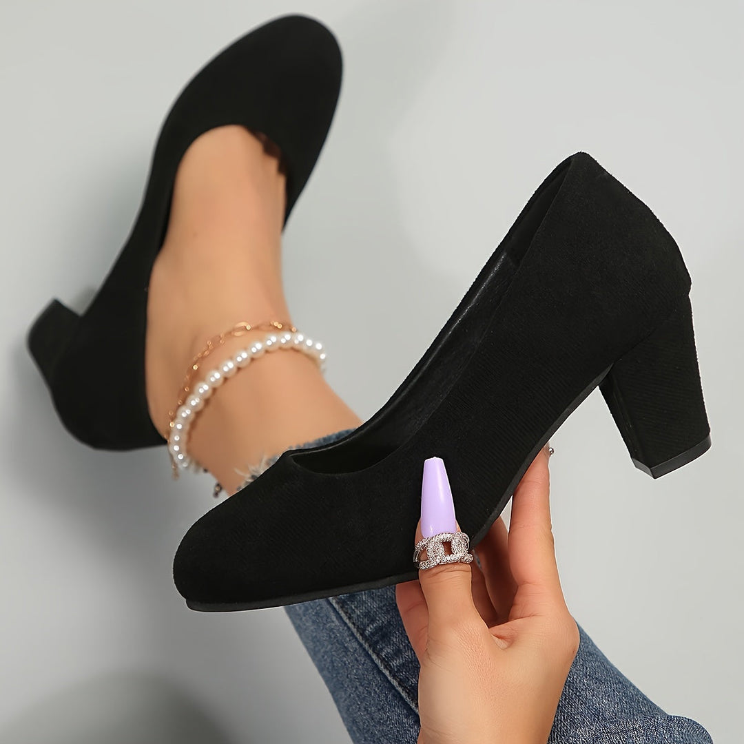 Audrey | Classic Suede Round Toe Block Heels