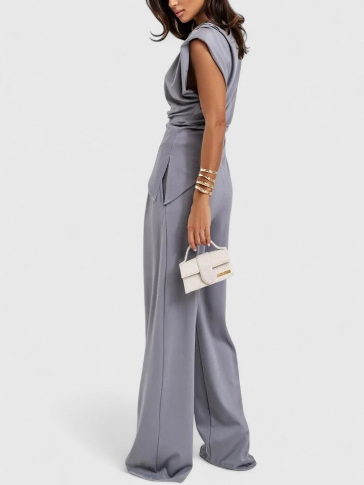 Celestine | Draped Shoulder Asymmetric Top & Trouser Sets